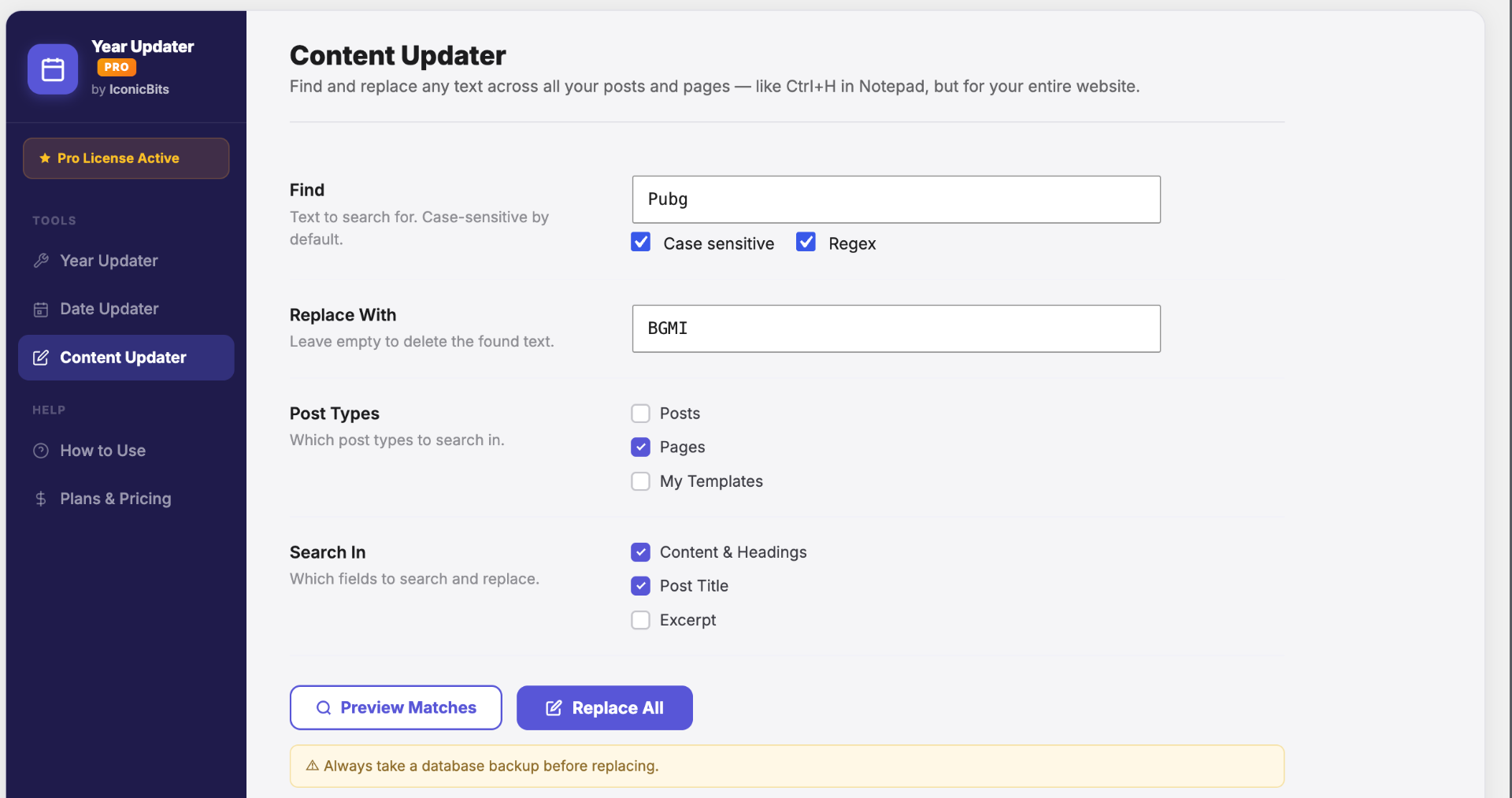 Content Updater find and replace
