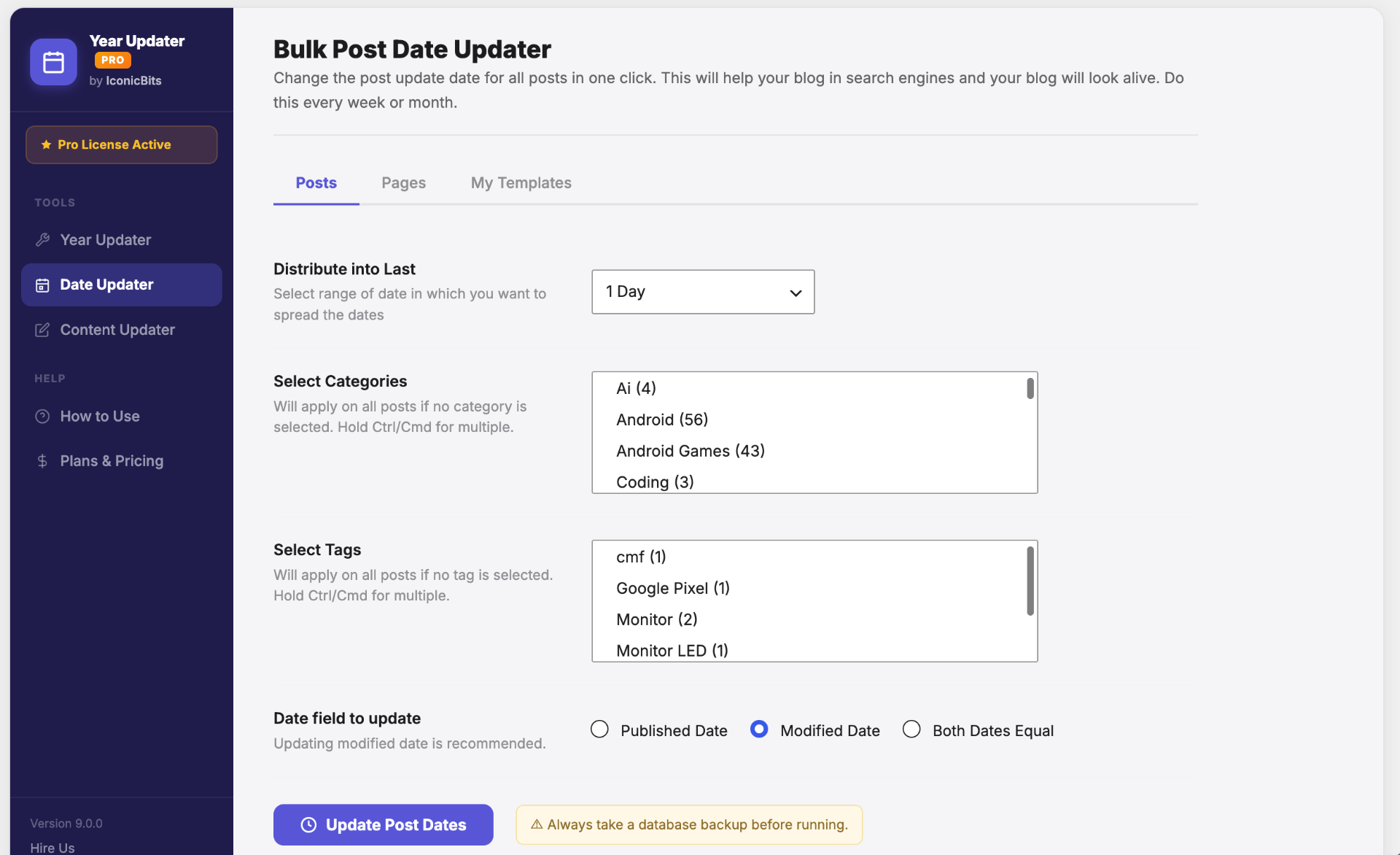 Bulk date updater