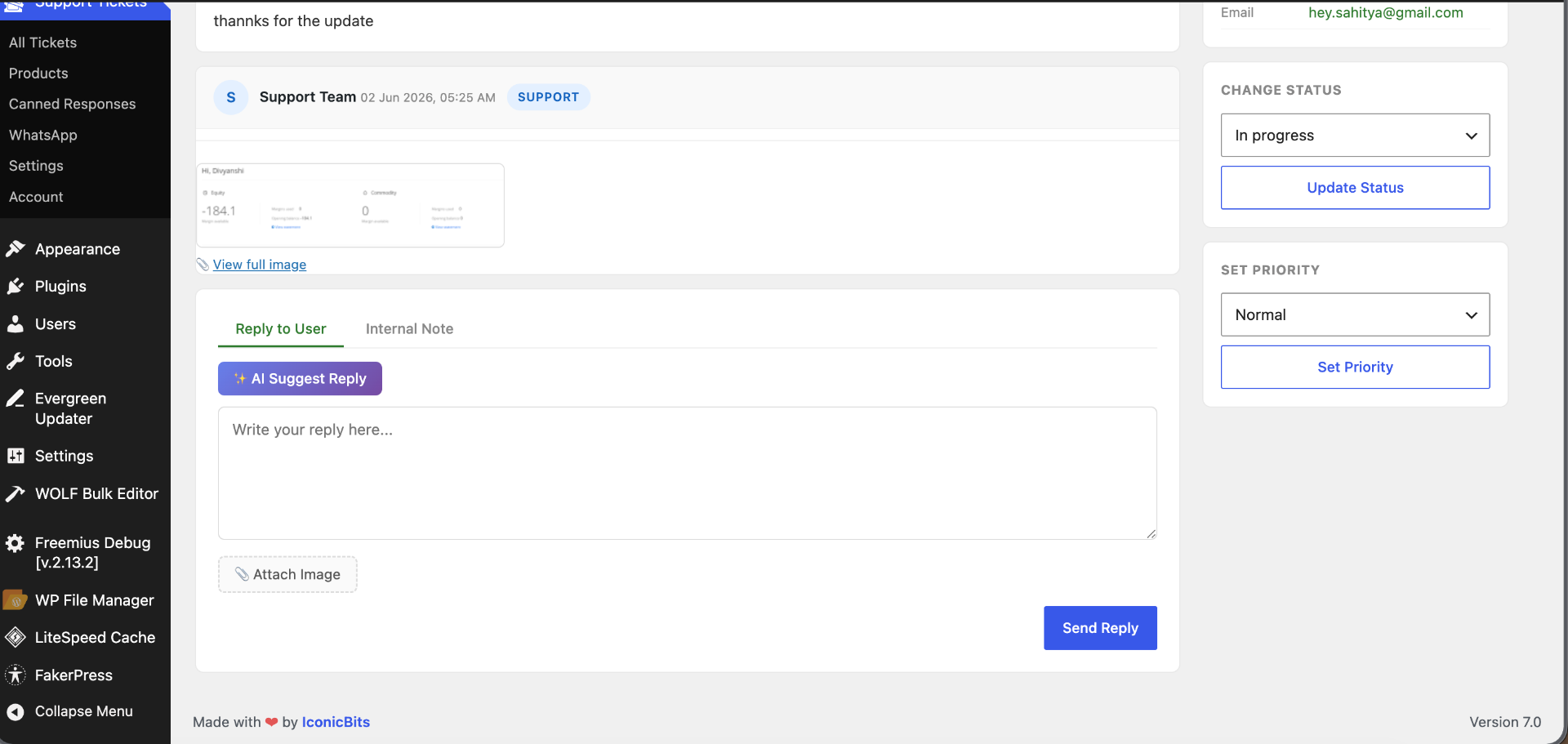 Simple Support Tickets agent ticket reply dashboard with AI Suggest Reply