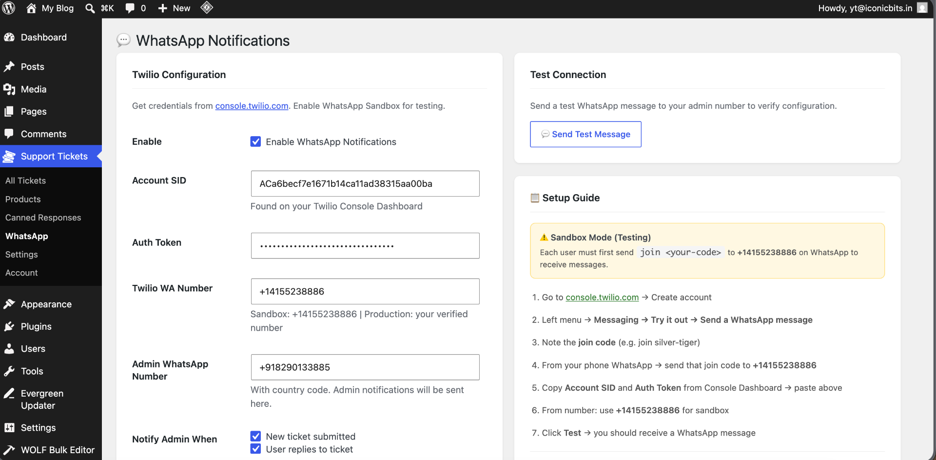 WhatsApp Notifications settings